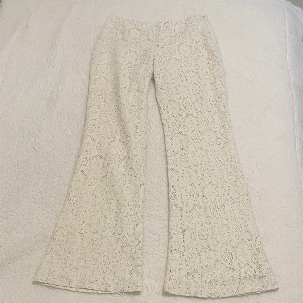 Vintage KORS Cream Lace Flare Pants • Boho Bridal Festival Statement Pants - Picture 2 of 12